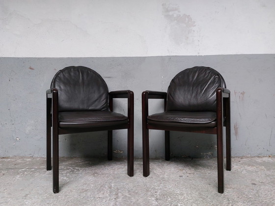 Image 1 of 2 X Fauteuils en cuir brun foncé Bulo Memphis Style