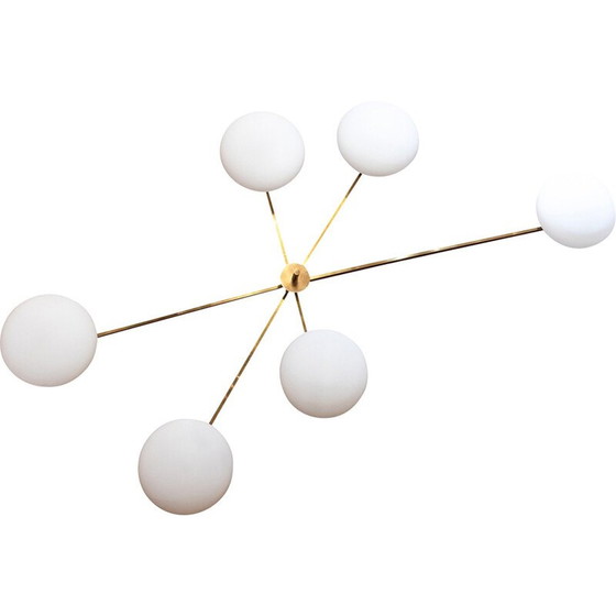 Image 1 of Applique vintage en laiton doré et opaline blanche, Italie