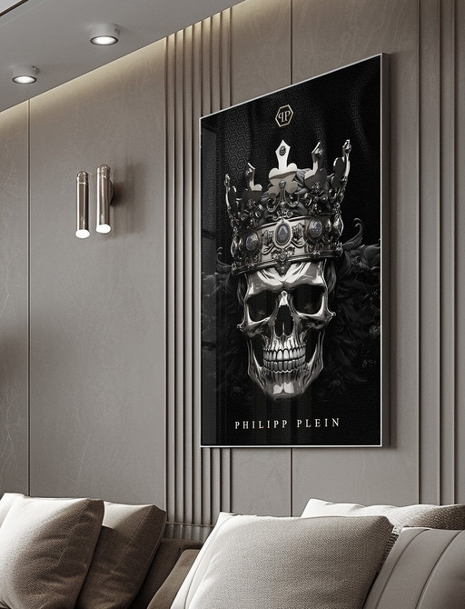 Xxl-Acrylic Glass Artwork - "Silver Crown Of Mortality" - 200X140Cm - Luxe, style et élégance brute