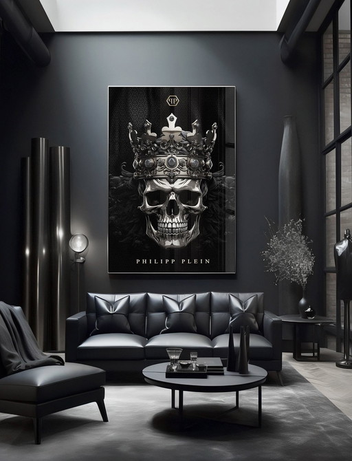 Xxl-Acrylic Glass Artwork - "Silver Crown Of Mortality" - 200X140Cm - Luxe, style et élégance brute