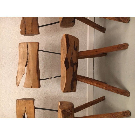 Image 1 of Ensemble de 5 chaises vintage en bois d'olivier et acier, 1960