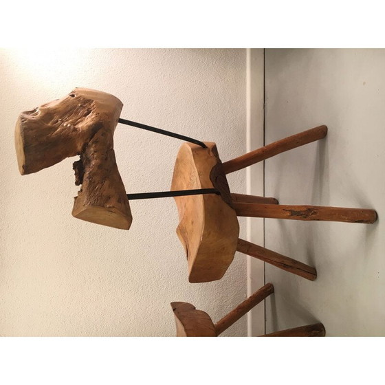 Image 1 of Ensemble de 5 chaises vintage en bois d'olivier et acier, 1960