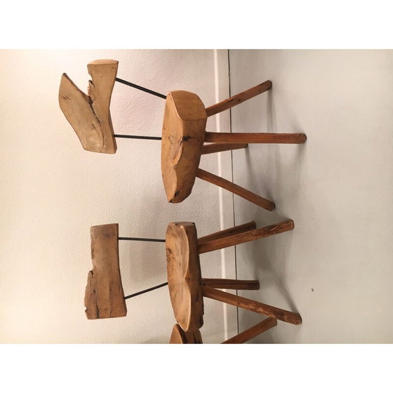 Image 1 of Ensemble de 5 chaises vintage en bois d'olivier et acier, 1960