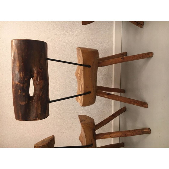 Image 1 of Ensemble de 5 chaises vintage en bois d'olivier et acier, 1960
