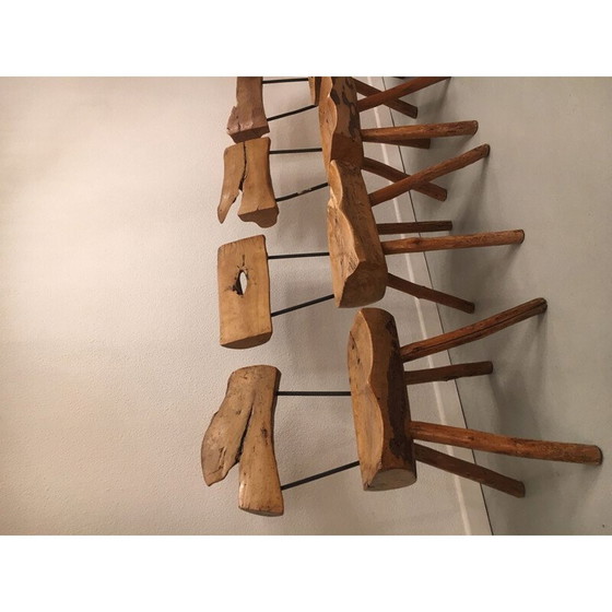 Image 1 of Ensemble de 5 chaises vintage en bois d'olivier et acier, 1960