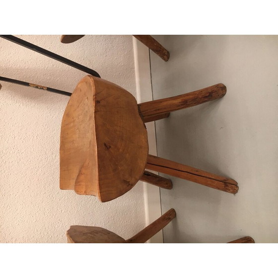 Image 1 of Ensemble de 5 chaises vintage en bois d'olivier et acier, 1960