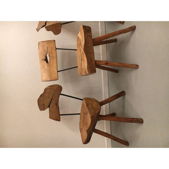 Image 1 of Ensemble de 5 chaises vintage en bois d'olivier et acier, 1960