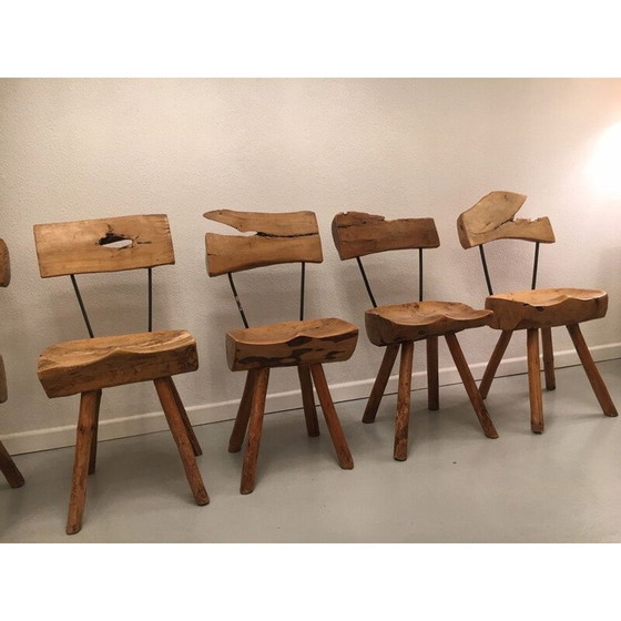 Image 1 of Ensemble de 5 chaises vintage en bois d'olivier et acier, 1960