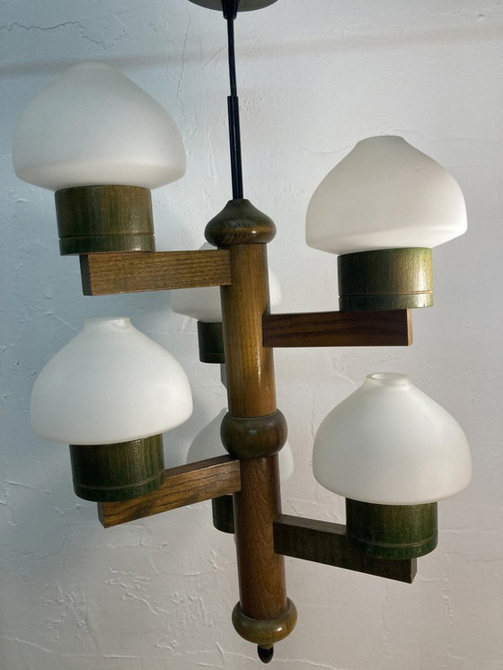 Image 1 of Suspension scandinave du Mid Century, verre opalin