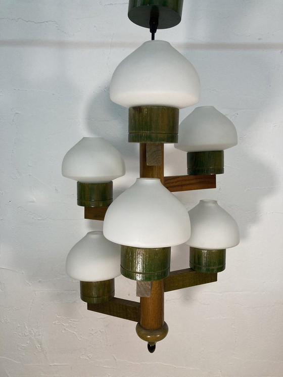 Image 1 of Suspension scandinave du Mid Century, verre opalin