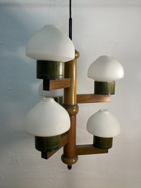 Image 1 of Suspension scandinave du Mid Century, verre opalin