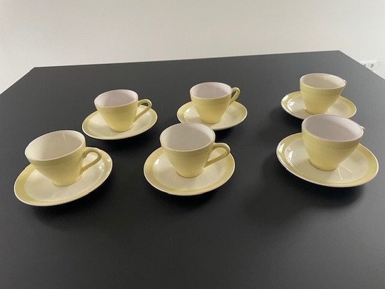 Image 1 of 6X tasses et soucoupes Petrus Regout Porcelaine Jaune citron clair/blanc