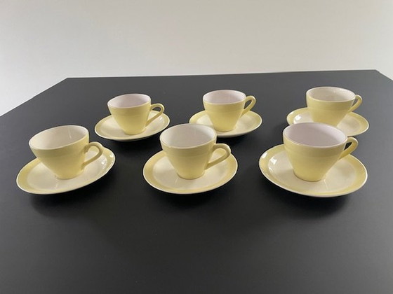 Image 1 of 6X tasses et soucoupes Petrus Regout Porcelaine Jaune citron clair/blanc