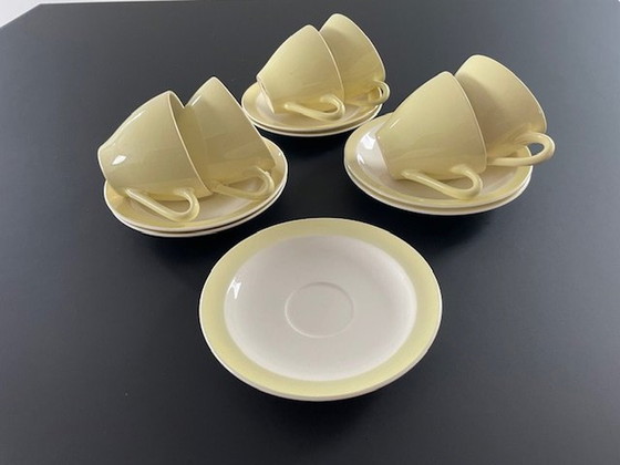 Image 1 of 6X tasses et soucoupes Petrus Regout Porcelaine Jaune citron clair/blanc