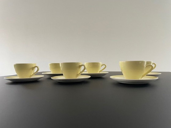 Image 1 of 6X tasses et soucoupes Petrus Regout Porcelaine Jaune citron clair/blanc