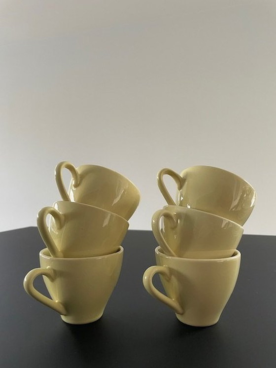 Image 1 of 6X tasses et soucoupes Petrus Regout Porcelaine Jaune citron clair/blanc