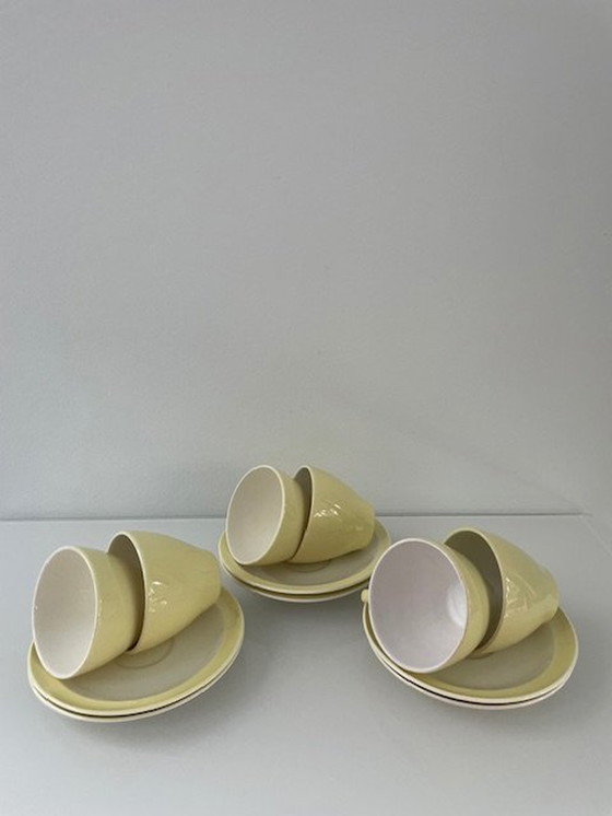 Image 1 of 6X tasses et soucoupes Petrus Regout Porcelaine Jaune citron clair/blanc