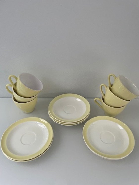 Image 1 of 6X tasses et soucoupes Petrus Regout Porcelaine Jaune citron clair/blanc