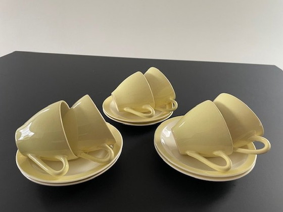 Image 1 of 6X tasses et soucoupes Petrus Regout Porcelaine Jaune citron clair/blanc