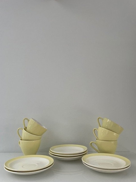 Image 1 of 6X tasses et soucoupes Petrus Regout Porcelaine Jaune citron clair/blanc