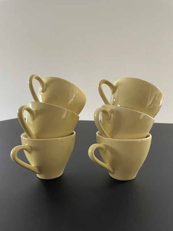 Image 1 of 6X tasses et soucoupes Petrus Regout Porcelaine Jaune citron clair/blanc