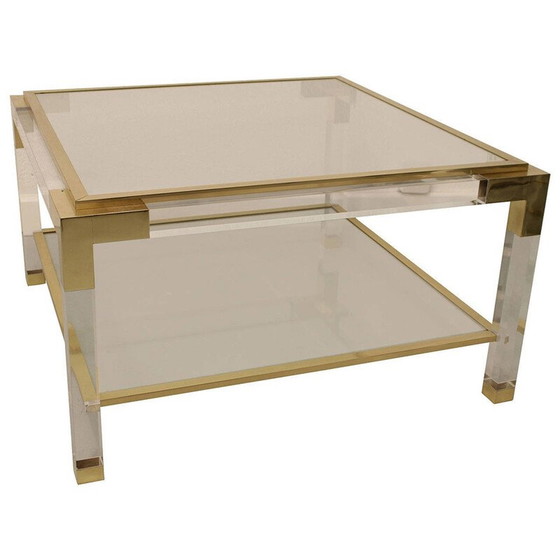 Image 1 of Table basse vintage italienne en plexi, laiton et acier inoxydable, 1970