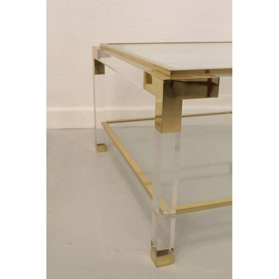 Image 1 of Table basse vintage italienne en plexi, laiton et acier inoxydable, 1970