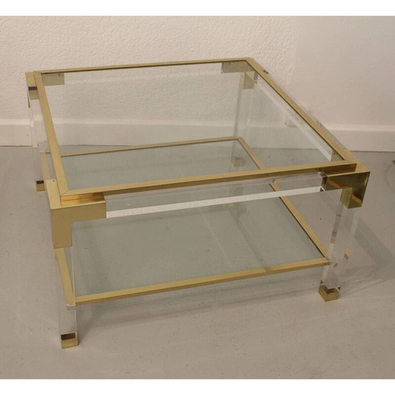 Image 1 of Table basse vintage italienne en plexi, laiton et acier inoxydable, 1970