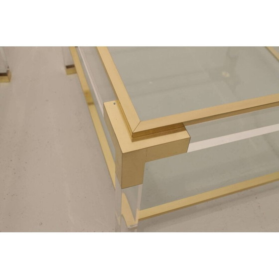 Image 1 of Table basse vintage italienne en plexi, laiton et acier inoxydable, 1970