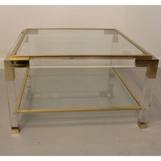 Image 1 of Table basse vintage italienne en plexi, laiton et acier inoxydable, 1970