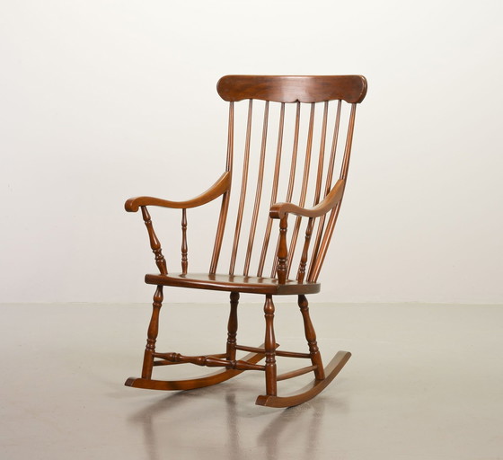 Image 1 of Classic Vintage Oakwood High Spindle Back Rocking Chair, 1960S.