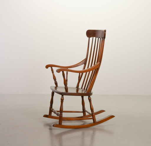 Classic Vintage Oakwood High Spindle Back Rocking Chair, 1960S.