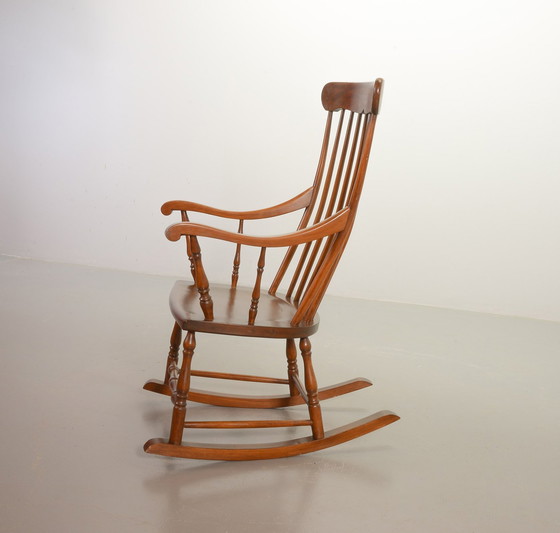 Image 1 of Classic Vintage Oakwood High Spindle Back Rocking Chair, 1960S.