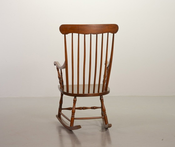 Image 1 of Classic Vintage Oakwood High Spindle Back Rocking Chair, 1960S.