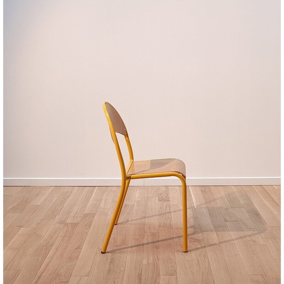 Image 1 of Chaise d'écolier vintage en bois et acier teinté jaune