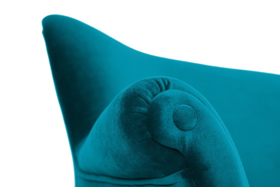 Image 1 of Elégant canapé trois places en velours, années 60, turquoise, restauré