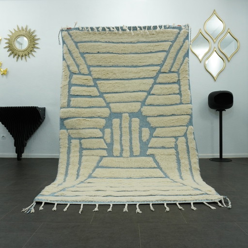 Tapis berbère - 251 Cm X 154 Cm - Laine blanche et bleue