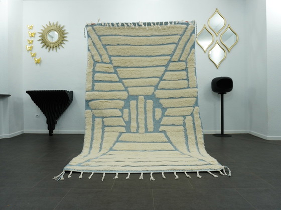 Image 1 of Tapis berbère - 251 Cm X 154 Cm - Laine blanche et bleue