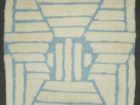 Image 1 of Tapis berbère - 251 Cm X 154 Cm - Laine blanche et bleue