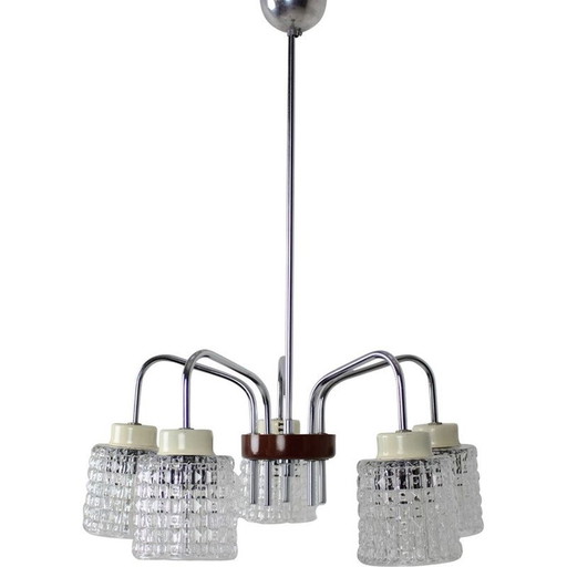 Lustre vintage en verre et métal par Lidokov repoli, Tchécoslovaquie 1960