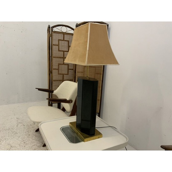 Image 1 of Lampadaire vintage en marbre noir et laiton, 1970