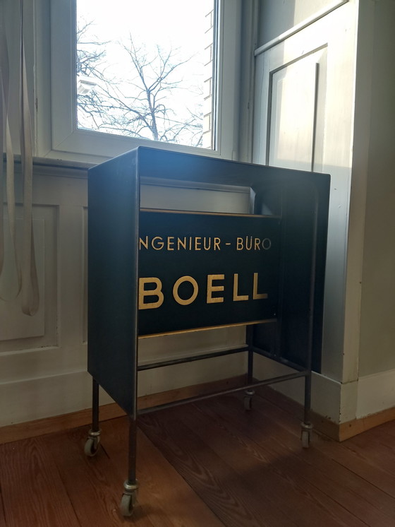 Image 1 of console, chariot de bar, modern industrial, Boell, pièce unique, acier brut, rollbar, noir-or