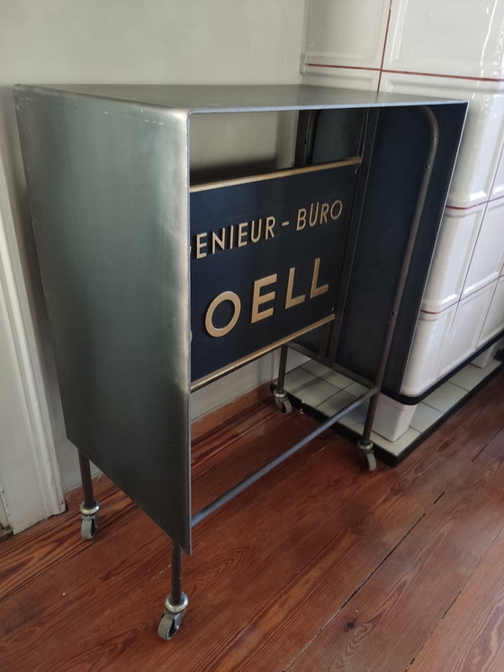 Image 1 of console, chariot de bar, modern industrial, Boell, pièce unique, acier brut, rollbar, noir-or