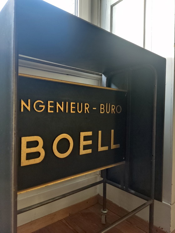 Image 1 of console, chariot de bar, modern industrial, Boell, pièce unique, acier brut, rollbar, noir-or