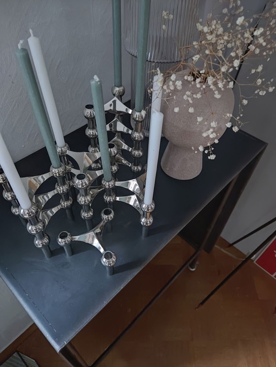 Image 1 of console, chariot de bar, modern industrial, Boell, pièce unique, acier brut, rollbar, noir-or