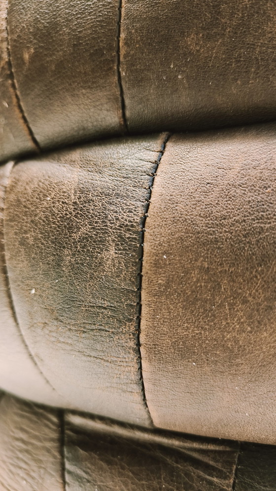 Image 1 of Tabouret en cuir patchwork vintage dans le style de De Sede 1970