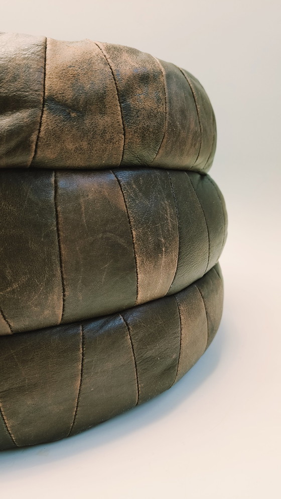 Image 1 of Tabouret en cuir patchwork vintage dans le style de De Sede 1970