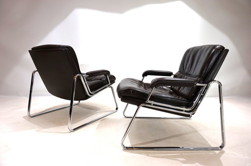 2 fauteuils Drabert Lounge en cuir marron de Gerd Lange, 1970