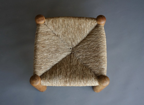 Image 1 of Tabouret en frêne et jonc attribué à Wim Den Boon. 1950S