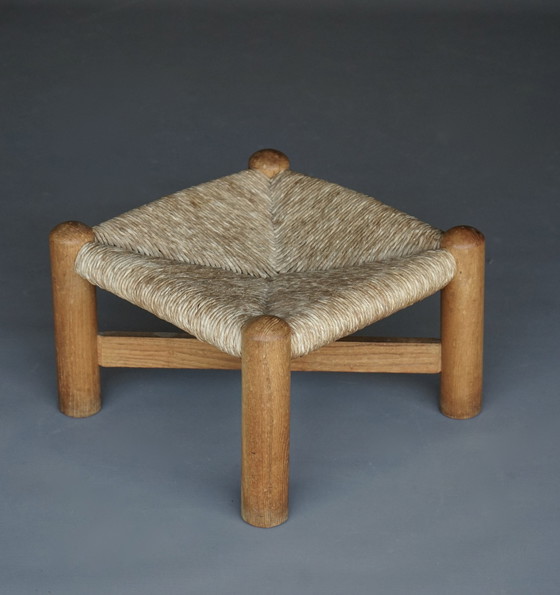 Image 1 of Tabouret en frêne et jonc attribué à Wim Den Boon. 1950S